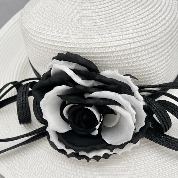 Y2K Giovannio Ivory Wide Brim Derby Hat Black White Flower Wedding Hat main image 9